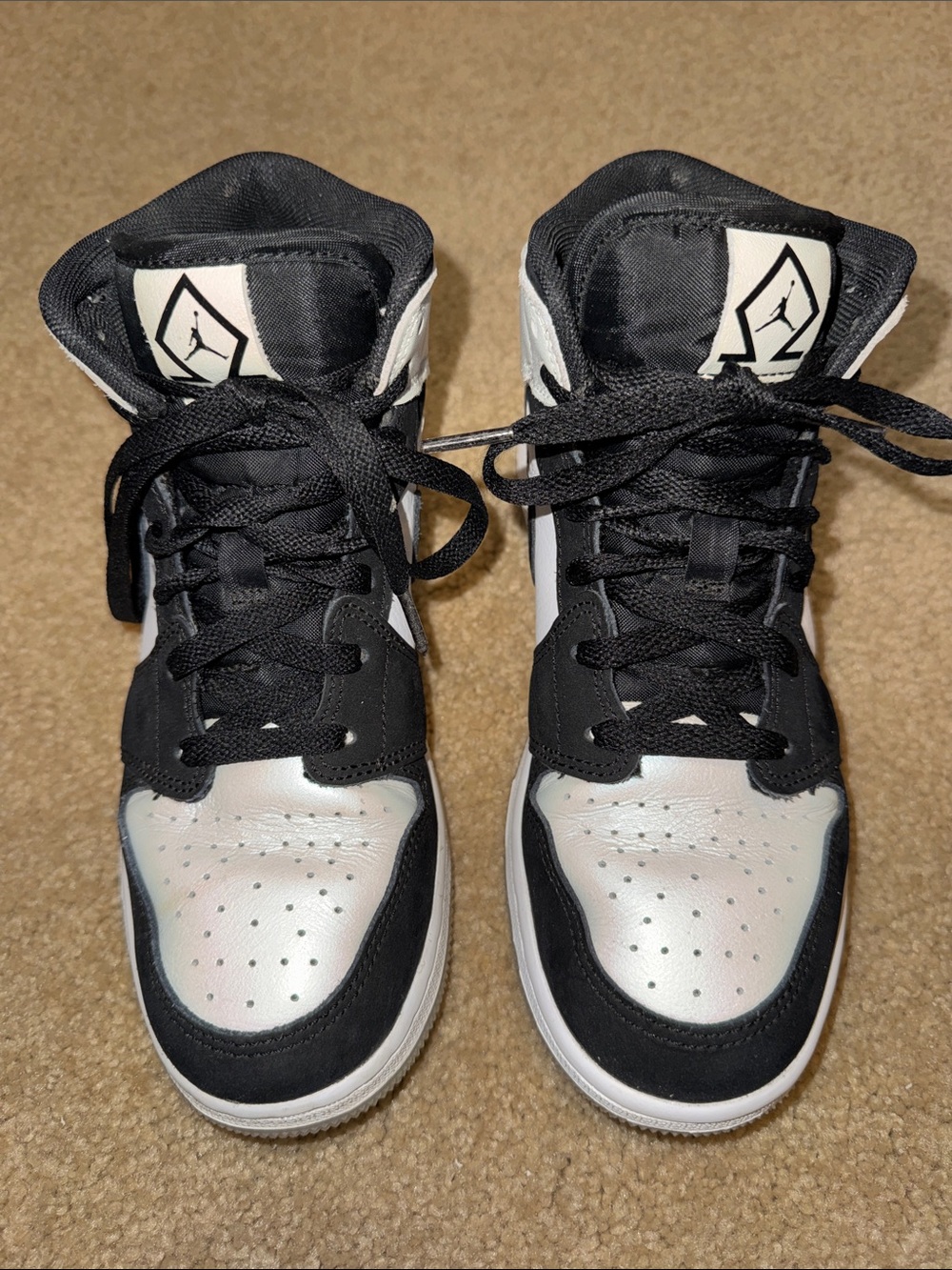 Girl’s Nike Air Jordan High-Top Athletic Sneakers in Black and White Court